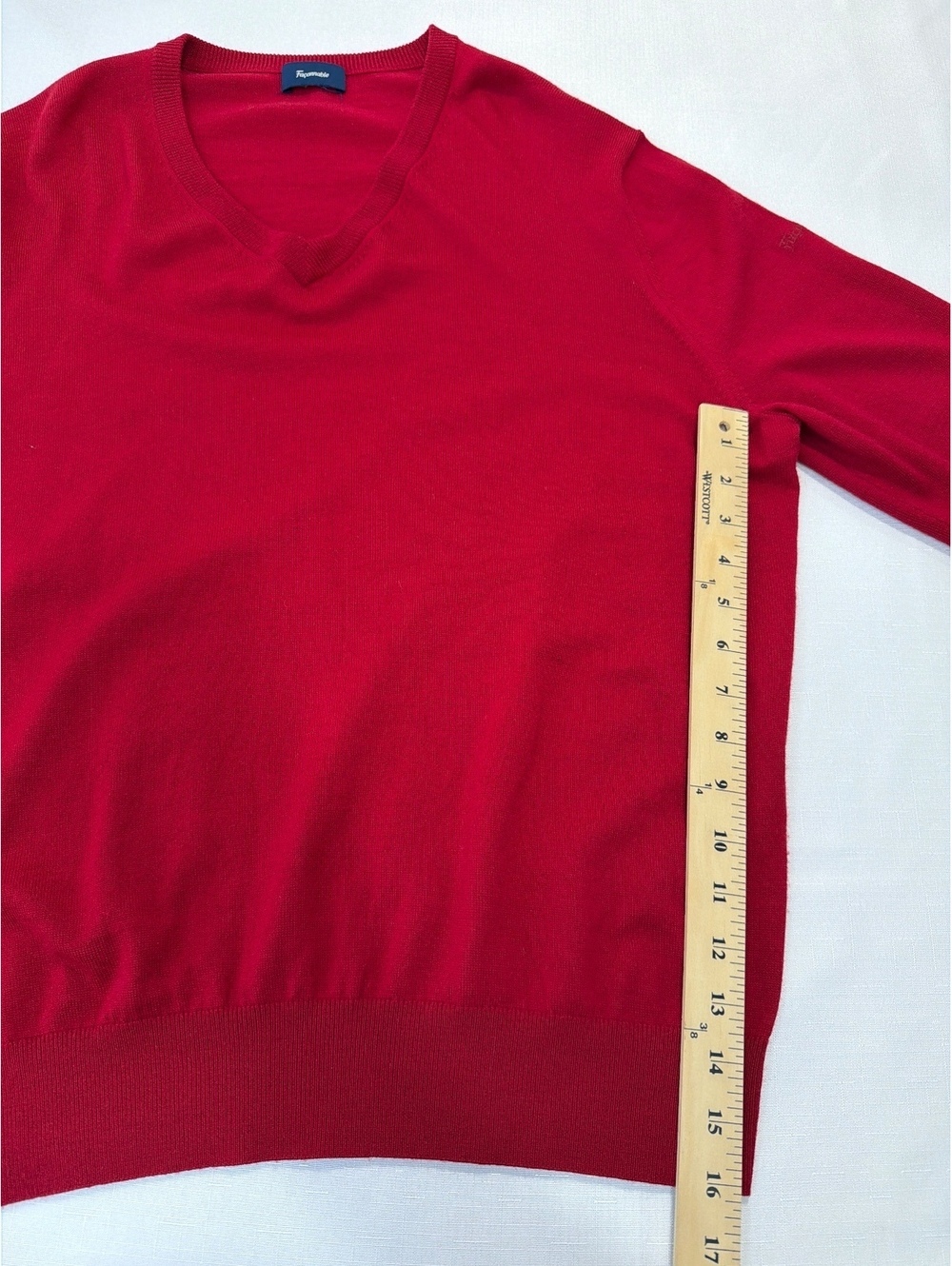 Façonnable Men's Red 100% Merino Wool V-Neck Pullover Sweater Long Sleeve - Picture 4 of 8
